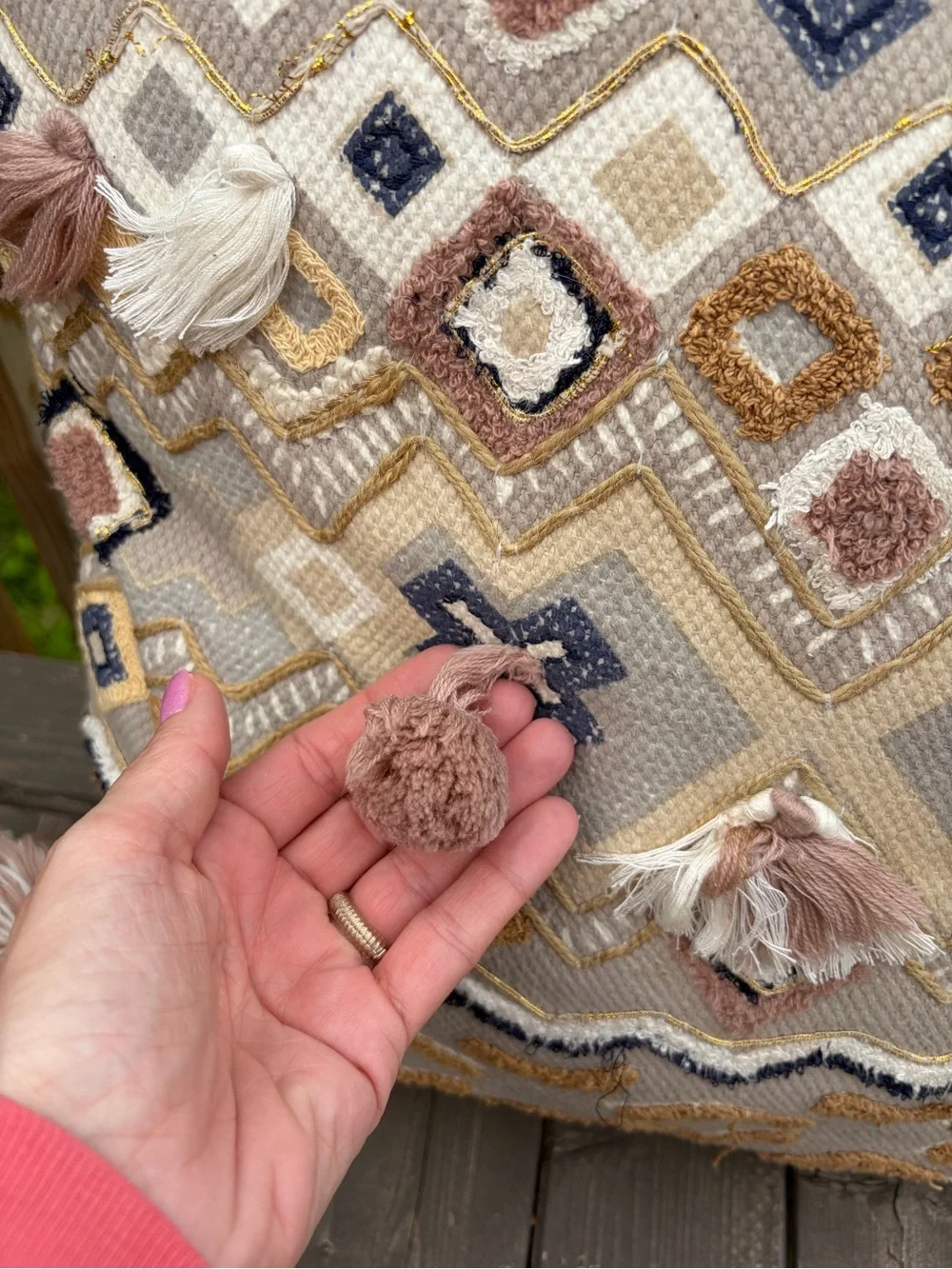 Pier 1 Multicolor Woven Nude Pink Throw Pillow with Tassels 16